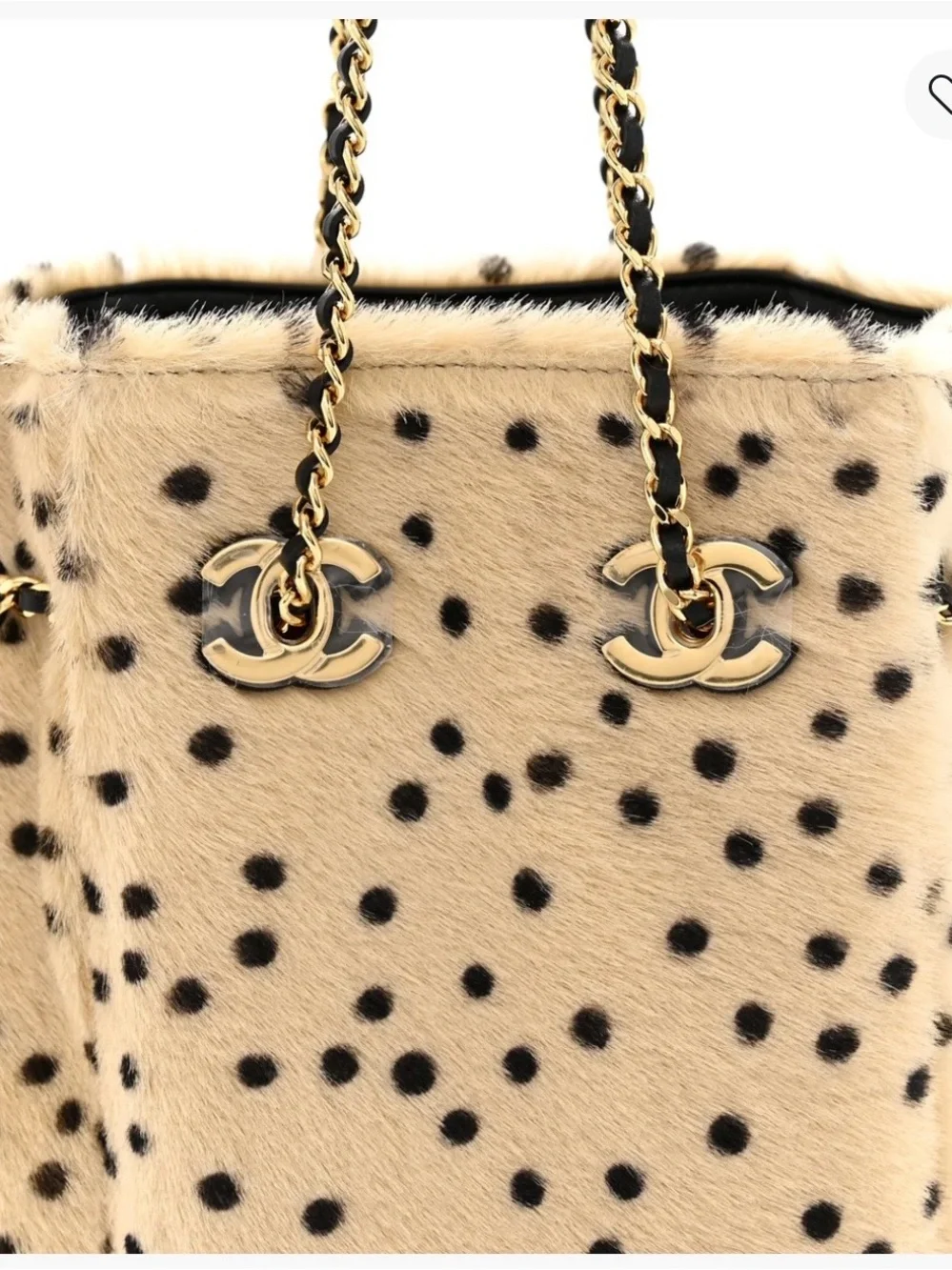 2026 Chanel Pony Hair Cheetah Fur Bucket Bag with Chain Straps - Beige/Black
